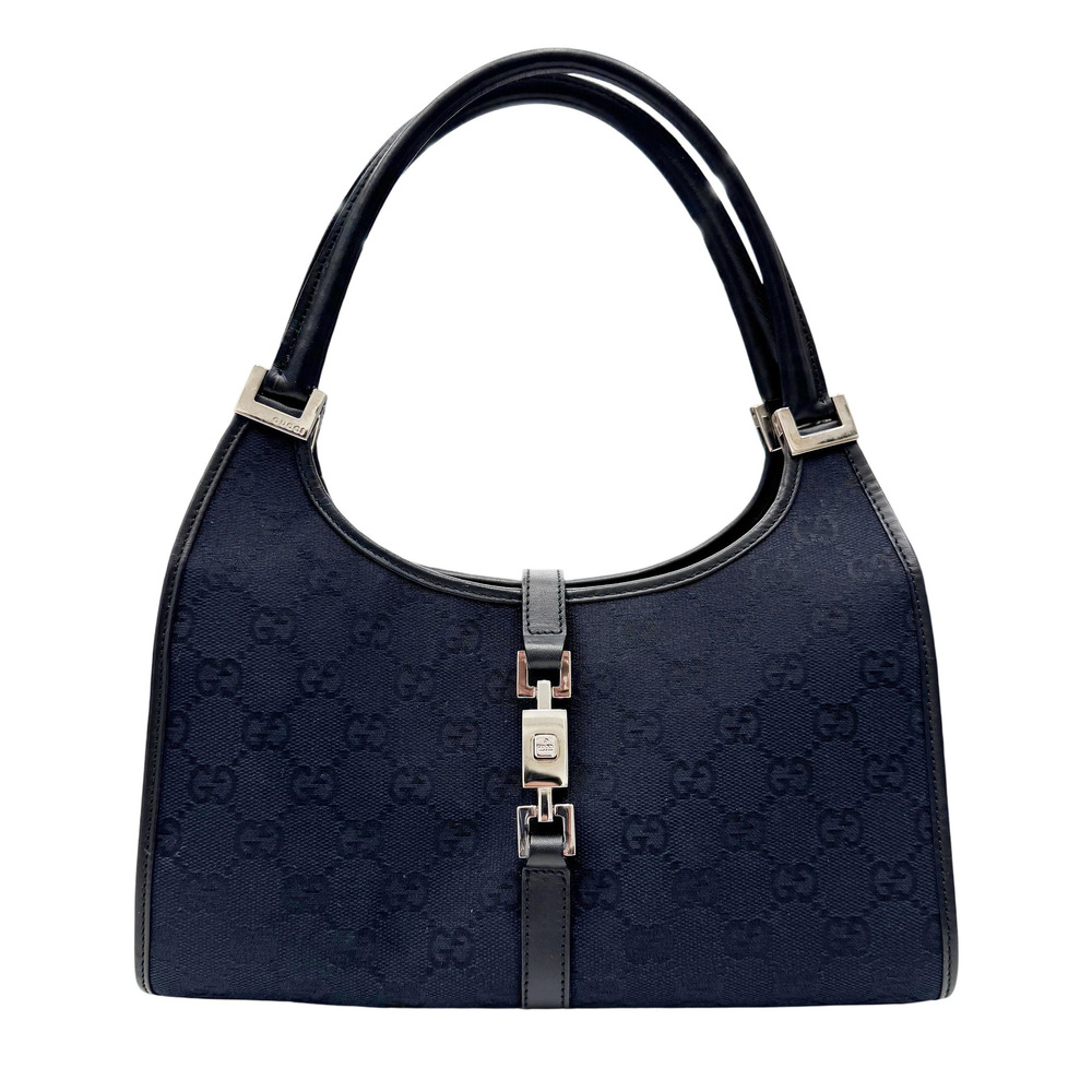 Gucci Jackie GG Canvas Top Handle Bag Leather Black